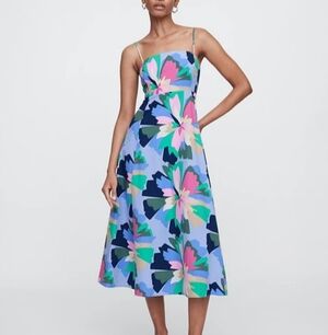 Gap Poplin Print Squareneck Midi Dress